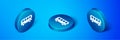 Isometric Bus toy icon isolated on blue background. Blue circle button. Vector Royalty Free Stock Photo