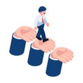 Isometric Businesman Walking on Supporting Hands Royalty Free Stock Photo