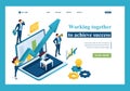 Isometric business concept, working together as a team to achieve success. Template landing page Royalty Free Stock Photo