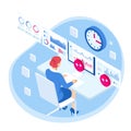 Isometric Business data analytics process management or intelligence dashboard on virtual screen showing sales and Royalty Free Stock Photo