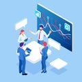 Isometric Business data analytics process management or intelligence dashboard on virtual screen showing sales and Royalty Free Stock Photo