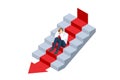 Isometric Business on falling down the chart. Fail, Risk, Problem. Decline red arrow with businessman isolated on white Royalty Free Stock Photo