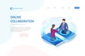 Isometric business handshake, global online collaboration, team collaboration, social network, and headhunting concept Royalty Free Stock Photo