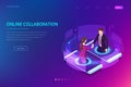 Isometric business handshake, global online collaboration, team collaboration, social network, and headhunting concept Royalty Free Stock Photo