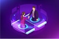 Isometric business handshake, global online collaboration, team collaboration, social network, and headhunting concept Royalty Free Stock Photo