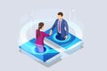 Isometric business handshake, global online collaboration, team collaboration, social network, and headhunting concept Royalty Free Stock Photo