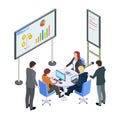 Isometric business meeting, businesspeople arguing vector illustration