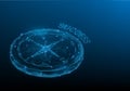 Isometric business navigate compass low poly wireframe on bkue dark background. consisting of point line and triangle. Guiding