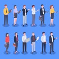 Isometric business office people. Bank employee, corporate businessman and businesswoman vector illustration set Royalty Free Stock Photo