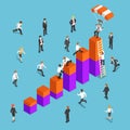 Isometric business people competing to reach the top of the graph Royalty Free Stock Photo