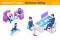 Isometric Business People flat vector collection. Businessman and Businesswoman sitting back and front poses