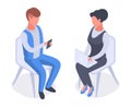 Isometric business people. Office workers conversation, successful managers wearing business suits, office colleagues in formal