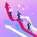 Isometric Business people running towards the susses. Concept of business competition. Manager jumped arrows growing up Royalty Free Stock Photo