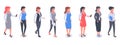 Isometric business people. Successful female office employee team, women wearing business suits, office colleagues in formal