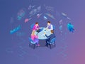Isometric business people talking conference meeting room. Team work process Royalty Free Stock Photo