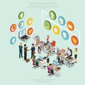 Isometric Business People Teamwork Meeting in office, share idea, infographic vector design Set T