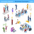 Isometric Business People Teamwork Winner Partnership Idea Profit Finance Report Analysis Statistics working concepts with Money