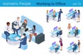 Isometric Business People at Workplaces in Office flat vector collection Royalty Free Stock Photo