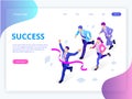 Isometric Business Success Concept. Entrepreneur business man leader. Businessman and his business team crossing finish Royalty Free Stock Photo