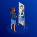 Isometric business woman adjusting tie in front of the mirror. Man checking his appearance in the mirror. Businessman Royalty Free Stock Photo