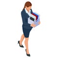 Isometric Business women stylish isolated on white. Business ladies, business woman character pose, dismissal, sadness
