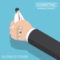 Isometric businessman being squeezed by big hand