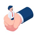 Isometric Businessman Being Squeezed by Giant Hand