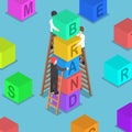 Isometric businessman building BRAND block