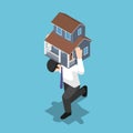 Isometric businessman carrying a house on his back