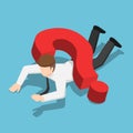 Isometric businessman crushed by question mark sign