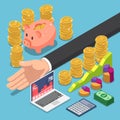 Isometric businessman divide the money for saving and investing