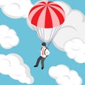 Isometric businessman flying with parachute Royalty Free Stock Photo