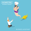 Isometric businessman and genie giant in the magic lamp Royalty Free Stock Photo