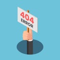 Isometric businessman hand come out of the hole with 404 error sign