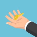 Isometric businessman hand holding golden key. Royalty Free Stock Photo