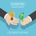 Isometric businessman hands buy and sell new idea Royalty Free Stock Photo