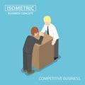 Isometric businessman with his rival doing arm wrestling