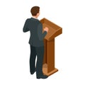 Isometric businessman isolated on write. Creating an office worker character, cartoon people. Business people. Tribune