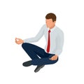 Isometric businessman isolated on write. Creating an office worker character, cartoon people. Young yoga position