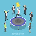 Isometric businessman jumping on the trampoline and catch the st Royalty Free Stock Photo