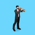 Isometric businessman looks in a spyglass. Royalty Free Stock Photo