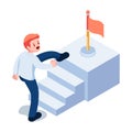 Isometric Businessman Make a Big Step and Skipping to The Goal
