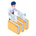 Isometric Businessman Manage Files and Folders
