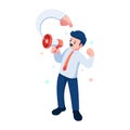 Isometric Businessman Promote Himself by Megaphone