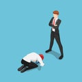 Isometric Businessman Prostrated in front of Business Leader