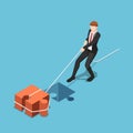 Isometric businessman pull jigsaw block into compatible hole