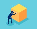 Isometric businessman push cube box. Concept business working isometric vector illustration, Shove, Isometric flat cartoon,