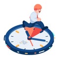 Isometric Businessman Running on Deadline Clock