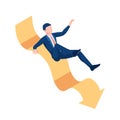 Isometric Businessman Slipping on Falling Graph