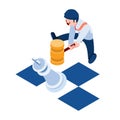 Isometric Businessman Smashing King Chess by Hammer